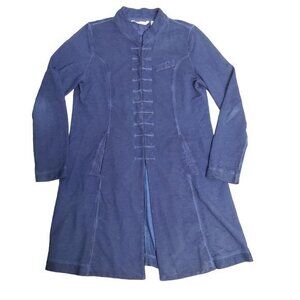 Soft Surroundings Medium Blue A‎ Game Mandarin Military Jacket Clasp Close